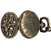 Vintage-Stil Uhren Half Hunter Blumengehäuse Männer Frauen Quarz Taschenuhr Arabische Zahl Halskette Kette Geschenk