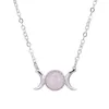 Collana in pietra naturale Sole Luna Turchese Quarzo rosa Opale Ciondolo in cristallo curativo Collana a catena in acciaio inossidabile per gioielli da donna