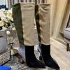 Womens 2022 Winter Crystal Ankle Boots Knee High Boots Metal Ball Heel Pointed Toe Genuine Leather Slip On