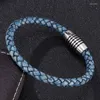 Bedelarmbanden trendy stijl blauw echt leer voor mannen magnetisch roestvrijstalen gesp