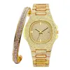 Wristwatches Iced Out Watch Bangle For Women Bling Miami Bracelet Luxury Gold Set Relojes Para Mujer
