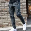 Erkek joggers rahat kargo pantolon erkekler fitness spor giyim dipleri moda düz renkli fermuar çok cepli hip sokak giysisi erkek spor salonu jogger pantolon