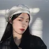 Berets Women Girls Beret French Artist Pearl Chain Beanie Hat Retro Vintage Plain Solid Color Legant Listary Caps