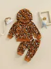 Clothing Sets Infant Boy Girl Clothes Leopard Print Hooded Sweatshirt Drawstring Pants Sweatsuit Fall Baby Outfit