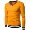 Men's Hoodies Sweatshirts ERIDANUS Men's Sweater Light Business Casual Breathable Comfortable V-neck Long-sleeved Pullover Stitching Striped Top MWW303