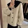 Frauen Pelz Faux Mode Herbst Revers Einreiher Feste Mantel Frauen Kurze Lose Beiläufige Streetwear Manteau Femme 220916