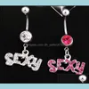 Navel Bell Button Rings Sexy Navel Button Fashion Puncture Letter Inlay Jewelry Bellyring Nail Women Rhinestone Crysta Dhseller2010 Dheui