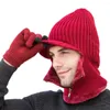 Berets 1 Set Men Fleece Lining Beanies Hats Mittens Novelty Design Knitted Cap Wear Resistant For Hiking