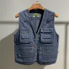 Gilet da uomo Gilet da uomo di alta qualità Cardigan senza maniche con funzione sportiva in cotone multitasche con utensili retrò americani