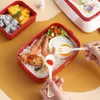 Servis sätter tecknad lunchlåda dubbel lager behållare för barn student picknickskola bento mikrovågsugn köksredskap