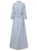 Sukienki swobodne mody kobiety lapelowe pasiastki zanzea jesienne guziki długiego rękawu maxi elegancka koszula vestidos femme sundress 220916