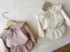 Kleidungssets 2 stücke geboren Baby Mädchen Kleidung Bio-baumwolle Rüschenkragen Revers Langarm-shirt Top Brot Hosen Koreanische Freizeitkleidung 220916