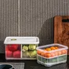 Storage Bottles Kitchen Transparent Food Box Detachable Partition Fruit Vegetable Container Organizer With Lid