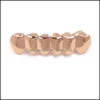 Grillz Dental Grills 18k الذهب المطلي بالأسنان النحاسية المطلية بيئة الأسنان Hip Hop Grillz Dental Mouth Fang Grills Up Botto Dhseller2010 DHVBC