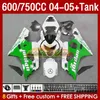 Injektionsmögelmässa tankar för Suzuki GSXR-600 GSXR750 GSXR600 GSXR-750 K4 2004 2005 153NO.69 GSX-R600 GSXR 600 750 CC 04-05 600CC 750CC 04 05 OEM FAIRING GRÖN PROGE