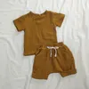 Kläder sätter sommar barn flickor kläder kläder fasta muslin baby pojke kläder sätter korta ärmar t-shirt för född kostym bomullsutrustning 0-3t 220916