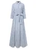 Casual klänningar mode kvinnor lapel hals randig zanzea höst långärmad knappar maxi elegant skjorta vestidos femme sundress 220916