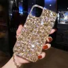 Casos de teléfonos celulares Casa de teléfono de cristal de diamante de oro completo para iPhone 14 13 12 11 Pro Max Caza para mujeres Luxury Bling Rinest1676137