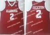 Le basket-ball universitaire porte des maillots de basket-ball Collin Sexton cousus NCAA pour hommes College Alabama Crimson Tide Jersey Vintage # 2 Home Red White Shirts S-2XL