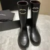 Latest Fashion Black Women's Leather Boots Rain Boots Print Outsole Designer Shoes