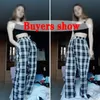 Damenhosen Caprihosen Lucyever Harajuku Schwarz-Weiß-karierte Hosen Frauen Sommer Lässige Hosen mit weitem Bein Teenager Hip Hop Unisex Lose gerade Hosen 220916