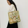 Bolsos de noche reutilizables jacquard lienzo bolsa de compras flores vintage bordado tejido plegable unisex ni￱a