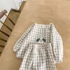 Ensembles de vêtements Bébé Coton Linge Vêtements Ensemble Plaid Dessin Animé Casual Tops Pantalons 2pcs Bébé Ensemble Mignon Garçon Filles Confortables Tenues Pour Bébés 220916