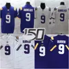 LSU Tigers Joe Burrow Football Jersey 9 Burreaux College Violet Blanc Hommes Maillots de Football