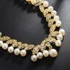 Halsband örhängen set faux pärla strass brud vintage guld mode bröllop smycken tiara för brud hårprydnader