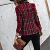 Women's Suits Women Blazers Coat Plaid Long Sleeve Double Breasted Clothes Lapel Collar Outerwear Garment Topcoat For Female Autumn