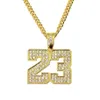 hip hop numero 23 collane con ciondolo di diamanti per uomo collana di lusso con strass in lega d'argento dorata catena a maglie cubana moda gioiello218G243g