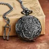 Pocket Watches Luxury Golden Mechanical Watch Dragon Laser Engraved Clock Animal Necklace Pendant Hand Winding Men Fob Chain9430308