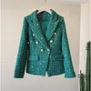 Damenanzüge Herbst Winter Büro Dame Vintage Anzug Kragen Grün Plaid Tweed Blazer Damen Langarm Zweireiher Business Jacke