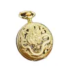 Pocket Watches Luxury Golden Mechanical Watch Dragon Laser Engraved Clock Animal Necklace Pendant Hand Winding Men Fob Chain9430308