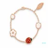 2021 Serie Ladybug Fashion Clover Charm Pulseras Brazalete Cadena Alta Calidad S925 Plata Esterlina 18K Oro Rosa para Mujeres Niñas Boda321p