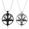 Grandes Chaînes Longues Colliers Pentagramme Pan Dieu Crâne Tête De Chèvre Pendentif Collier Chance Satanisme Occulte Métal Vintage Couleur Argent Étoile Nec338j