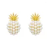 Stud Earrings S925 Silver Pineapple Pearl French Retro High-end Red Temperament Female Needle Jewelry