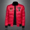Handsome Plus Size Casual Men's Down Jacket Flower Graffiti Ladies Winter Coat Trend Short Shiny Stand Collar Lightweight Top