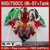 OEM Fairings Tank för Suzuki GSXR 600 750 CC GSX-R600 GSXR750 2006-2007 154NO.140 GSXR-600 GSXR600 K6 600CC 750CC 2006 2007 GSXR-750 06 07 Injektion Fairing Red Glossy