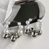 Boucles d'oreilles créoles TARCLIY mode géométrique métal perlé Imitation perle Simple tempérament boucle d'oreille bijoux accessoires pour femmes