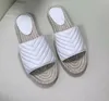 Women Slippers Leather Espadrilles Sandal Luxury Flat Platform Round-Toes Slippers with Double Metal for Beach Weave Shoes