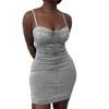 Casual Dresses Dress Apparel Summer Women Sexy Solid Color Spaghetti Straps Waist Tight Bodycon Mini Denim