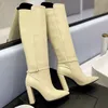 Кожаные коленные коленные ботинки 2022 Женщины весны новые шпирки для шпильки съемные ботинки