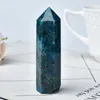 Figurine decorative Colore scuro naturale Blu Apatite Punto di cristallo Pietra curativa Obelisco Bacchetta di quarzo Bellissimo ornamento per la decorazione domestica