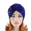 Frauen Velvet Indian Hut Retro Mode Hat Perle Perlen Winter warmer Turban Cross India Cap for Women Hijab Turbante