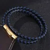 Charm-Armbänder aus Leder, geflochten, schwarz, blau, verflochten, mehrschichtig, für Herren, Schmuck, Geschenk, BB0498