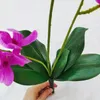 장식용 꽃 3 줄기 15 헤드 진짜 터치 라텍스 인공 나방 난초 가짜 phalaenopsis theving wedding 홈 장식을위한 잎