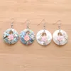 Dangle Hook Earrings for Women Girl Christmas Gifts Round Oval Hollow Natural Abalone Shell Bead Pendant Flower BR354