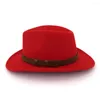 Berets Qbhat brede riem vilt vilt cowboy fedora hoeden met donkerbruine lederen band vrouwen mannen klassiek feest formele cap hoed groothandel