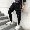 God jak Letni Hip Hop Pants Męski trend Koreański trend chude wstążki ładunki czarne spodnie